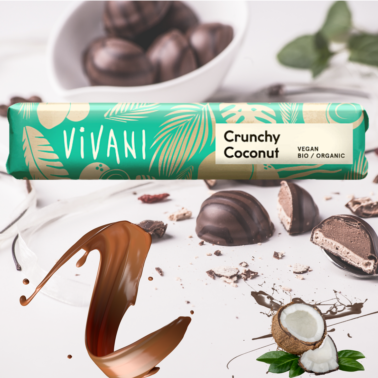 Vivani - Crunchy Coconut Schokoladenriegel 9x35g| Bio & Vegan Schokolade| Vegane Schokolade| Dunkle Schokolade