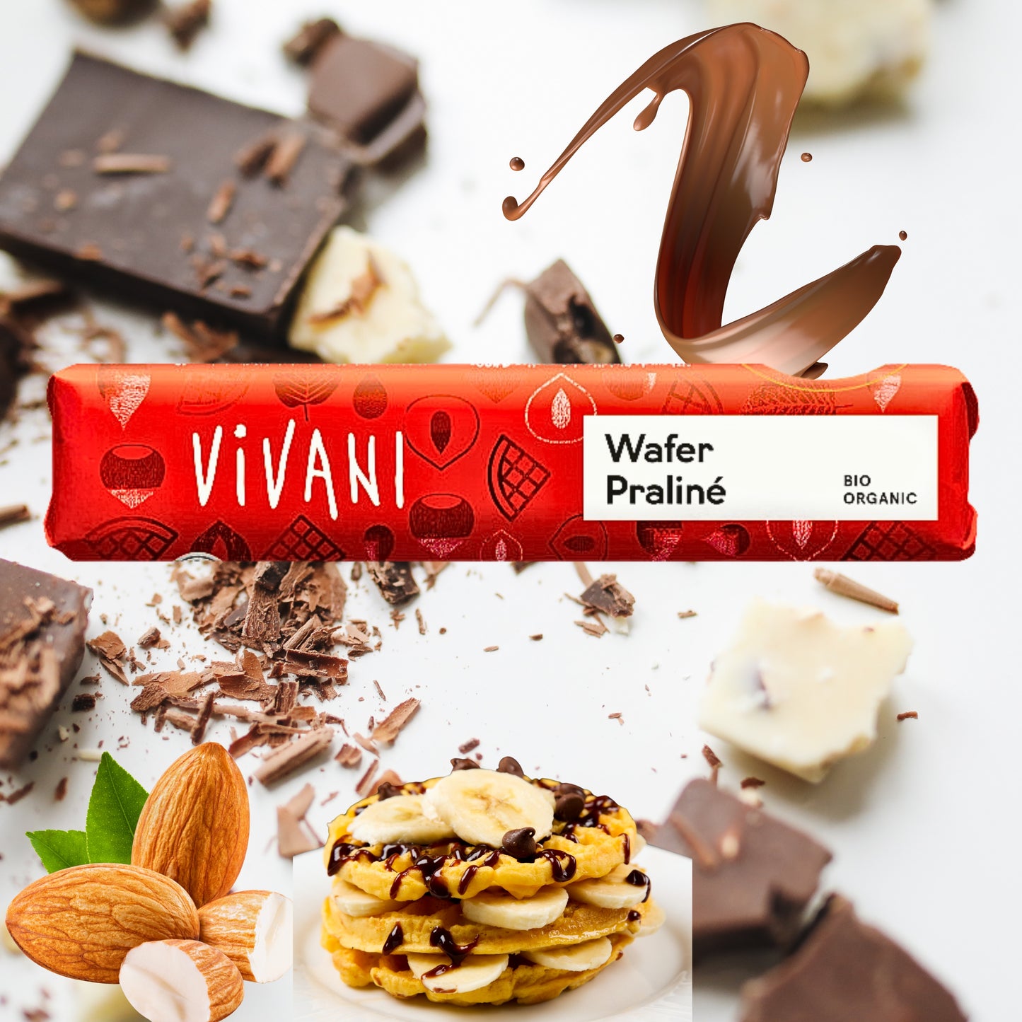 Vivani - Wafer Pralinè Schokoladenriegel 9x40g| Vivani Bio Schokolade| Schokoriegel mit Nougat| Wafer Praliné| Vivani Wafer Pralinè