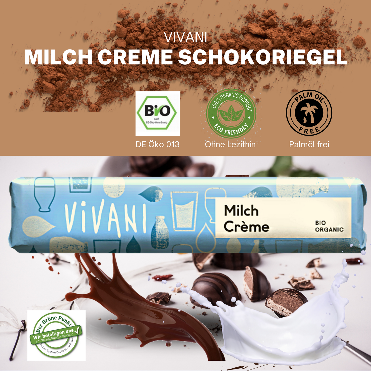 Vivani - Milchcreme Schokoladenriegel 9x40g| Bio & Vegan Schokolade| Vegane Schokolade| Dunkle Schokolade