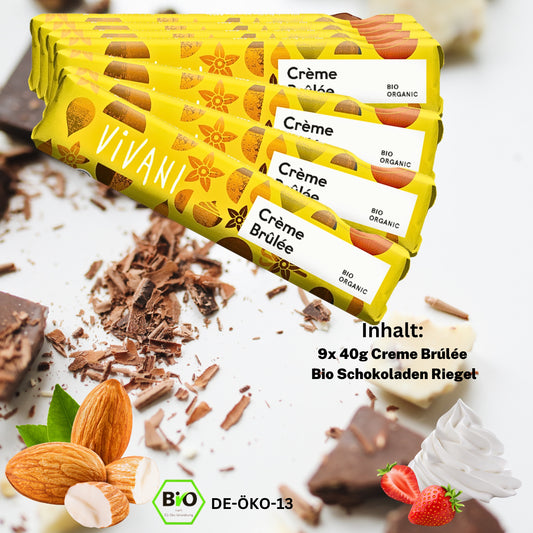 Vivani - Creme Brúlée Schokoladenriegel9x40g | Bio & Vegan Schokoriegel| Vegane Schokolade