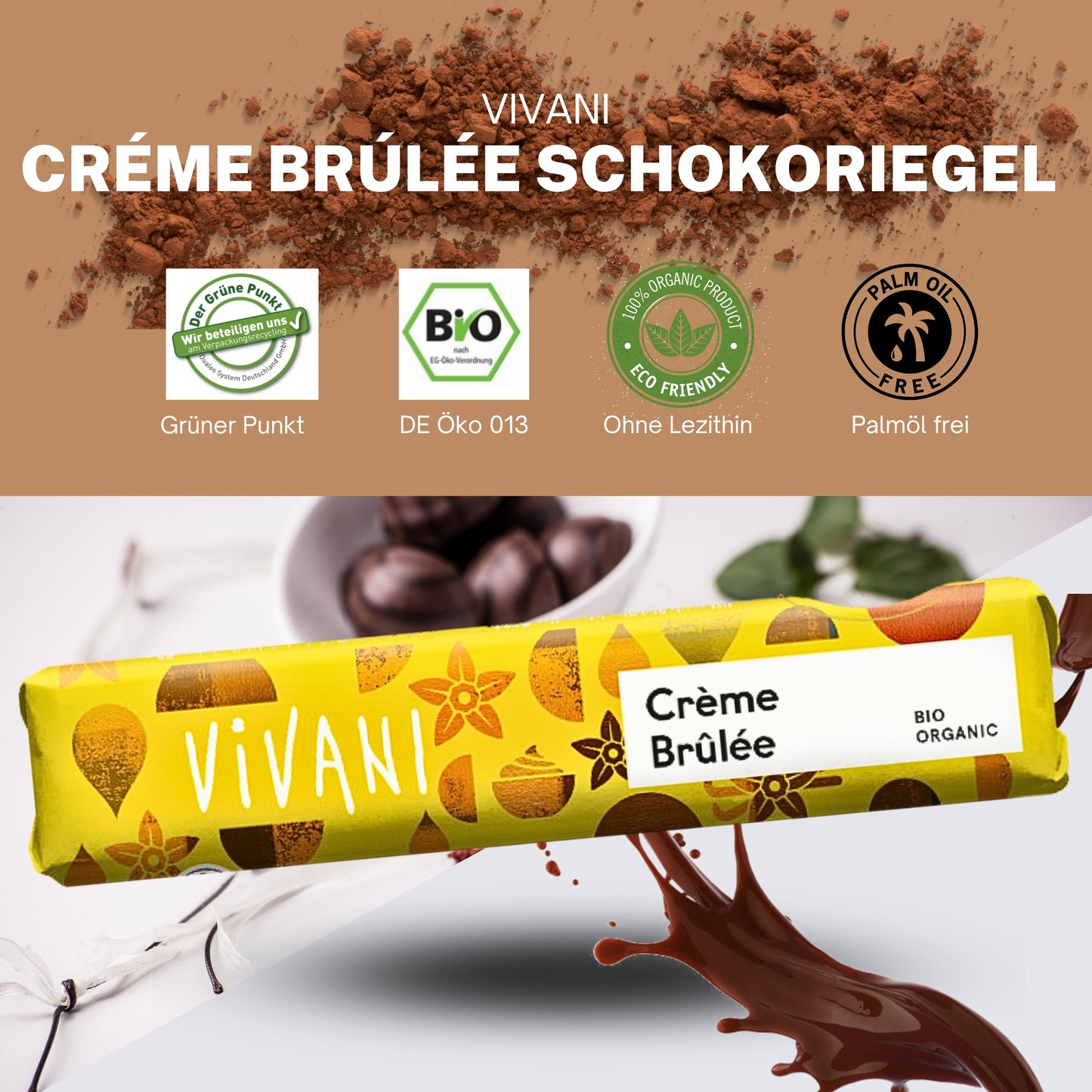 Vivani - Creme Brúlée Schokoladenriegel9x40g | Bio & Vegan Schokoriegel| Vegane Schokolade