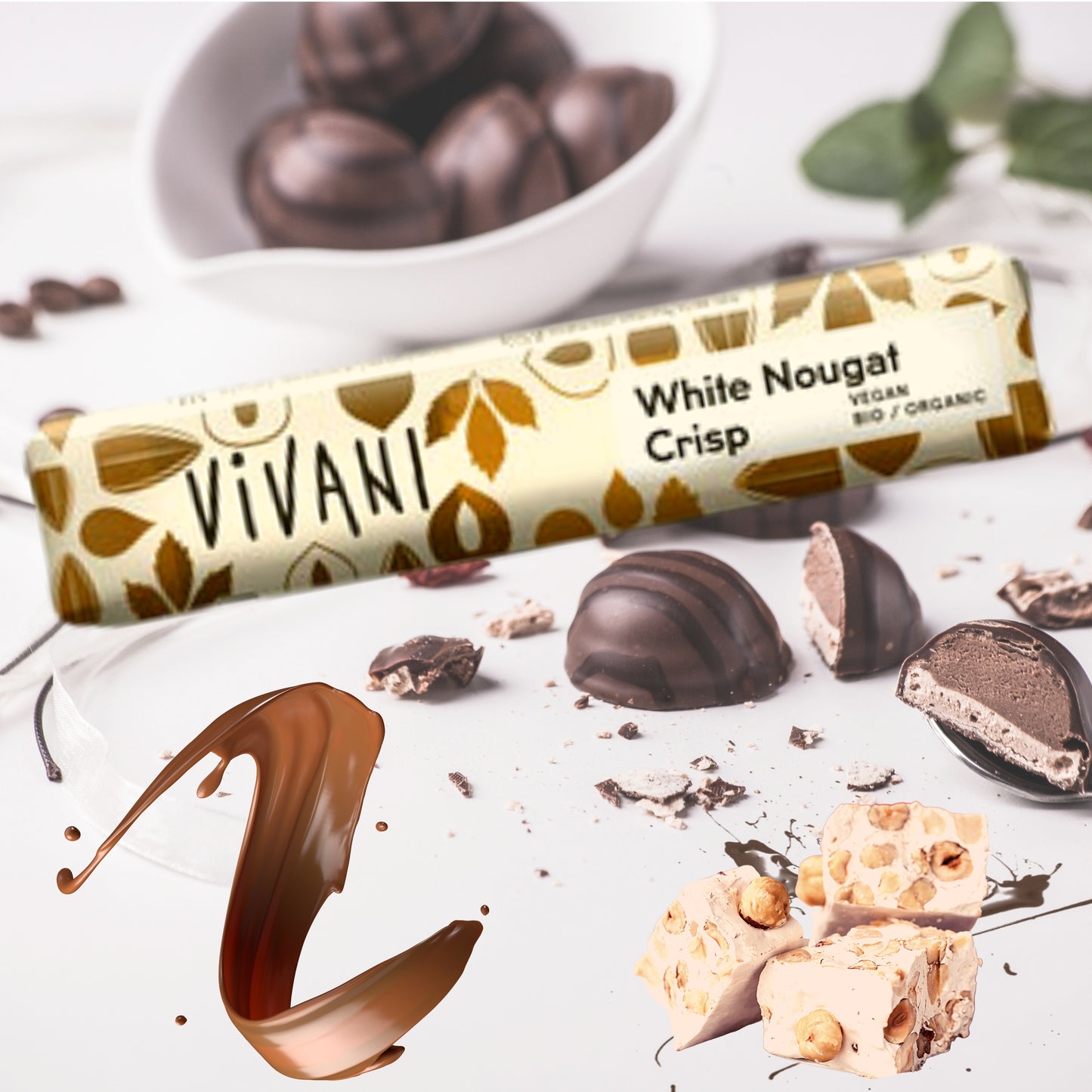 Vivani - White Nougat Crisp 9x35g| Bio & Vegan Schokoladen Riegel| Weiße Schokolade| Schokoriegel| Vegane Schokolade