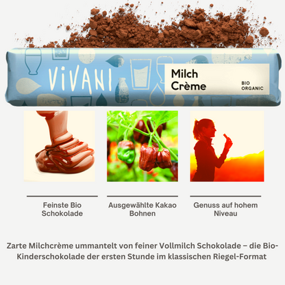 Vivani - Milchcreme Schokoladenriegel 9x40g| Bio & Vegan Schokolade| Vegane Schokolade| Dunkle Schokolade