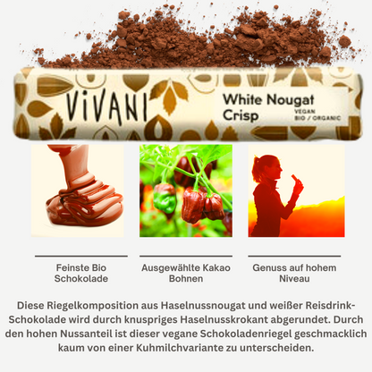 Vivani - White Nougat Crisp 9x35g| Bio & Vegan Schokoladen Riegel| Weiße Schokolade| Schokoriegel| Vegane Schokolade