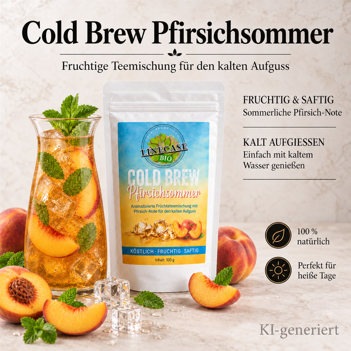 Früchteteemischung Pfirsichsommer| Cold Brew Tee 100 g| Pfirsich Tee| Tee| Früchtetee