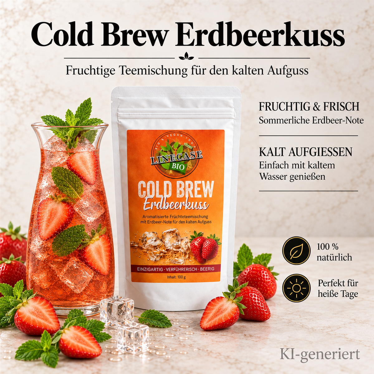 Früchteteemischung Erdbeer| Cold Brew Tee 100 g| Tee| Erdbeer Tee| Früchtetee