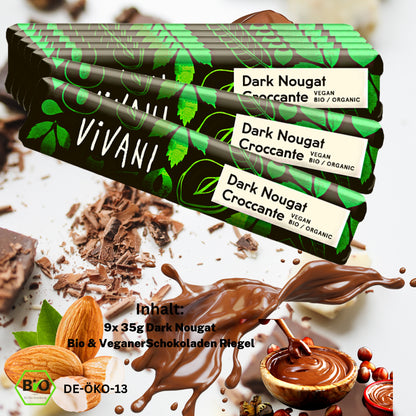 Vivani - Dark Nougat Croccante 9x 35g | Bio & Vegan Riegel| Bio Schokoladen Box| Vegane Schokolade