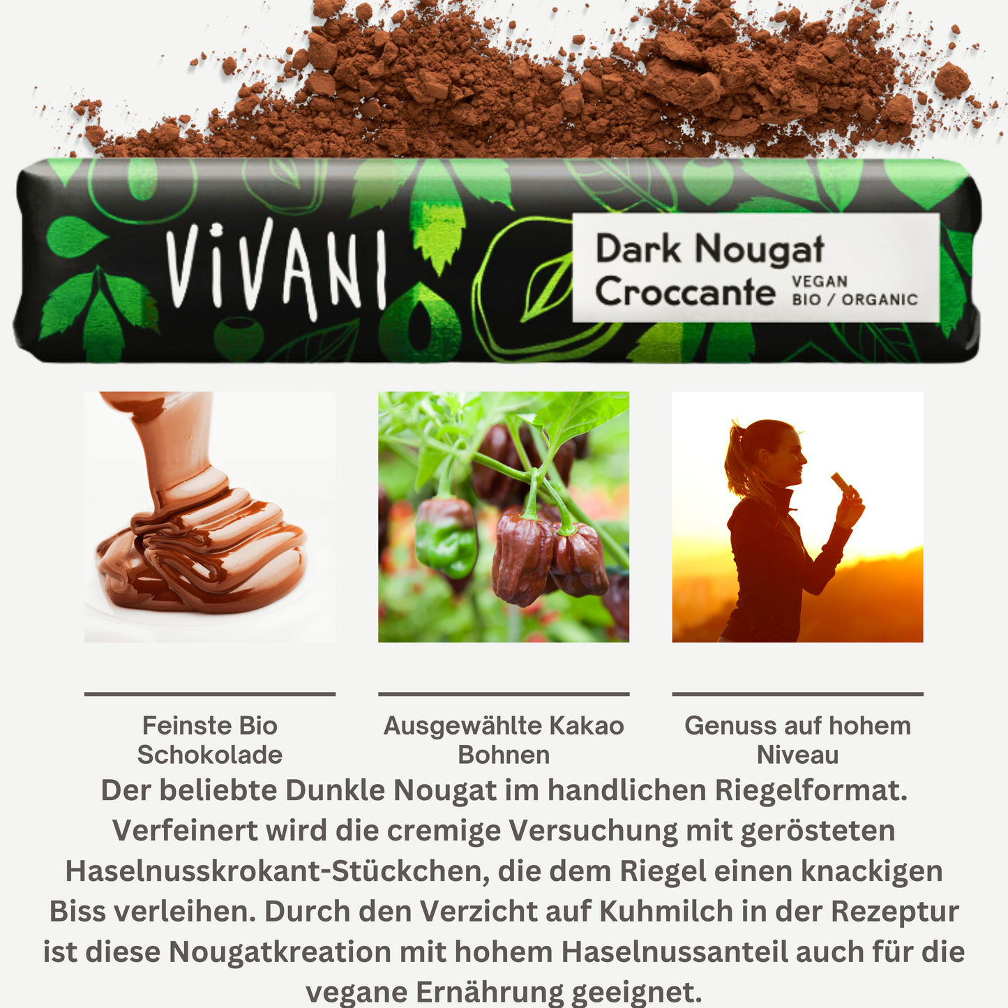 Vivani - Dark Nougat Croccante 9x 35g | Bio & Vegan Riegel| Bio Schokoladen Box| Vegane Schokolade