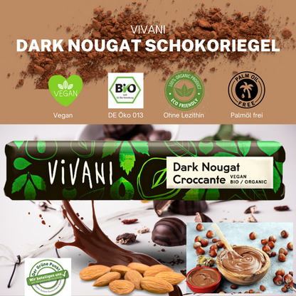 Vivani - Dark Nougat Croccante 9x 35g | Bio & Vegan Riegel| Bio Schokoladen Box| Vegane Schokolade