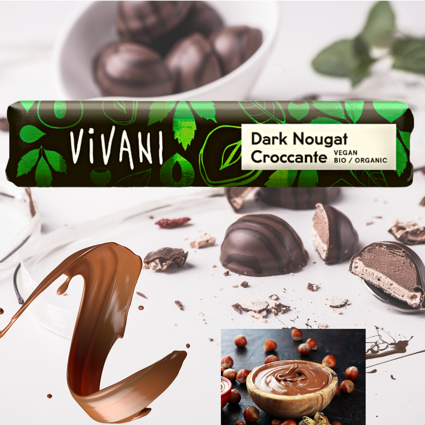 Vivani - Dark Nougat Croccante 9x 35g | Bio & Vegan Riegel| Bio Schokoladen Box| Vegane Schokolade