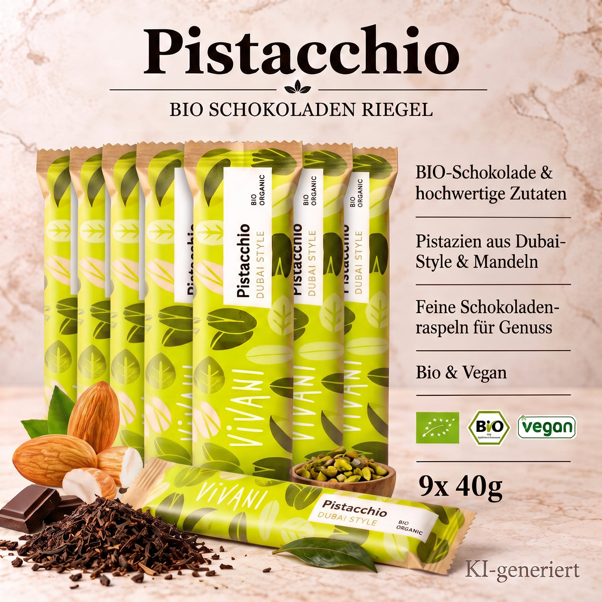 Vivani - Dubai Style Pistacchio Schokoladenriegel 40g