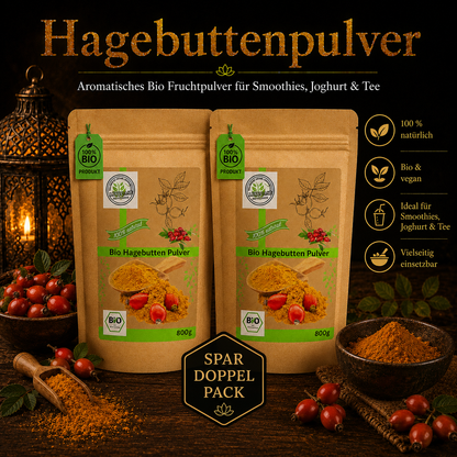 Bio Hagenbutten Pulver gemahlen 2x800g| Hagebuttenpulver| fein gemahlen| 100% Bio