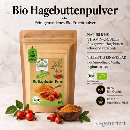 Bio Hagenbutten Pulver fein gemahlen| 100% Bio Qualität| Vitamin C Pulver