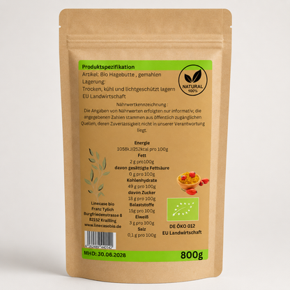 Bio Hagenbutten Pulver gemahlen 2x800g| Hagebuttenpulver| fein gemahlen| 100% Bio