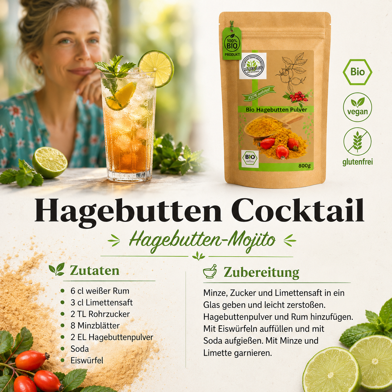 Bio Hagenbutten Pulver gemahlen 2x800g| Hagebuttenpulver| fein gemahlen| 100% Bio