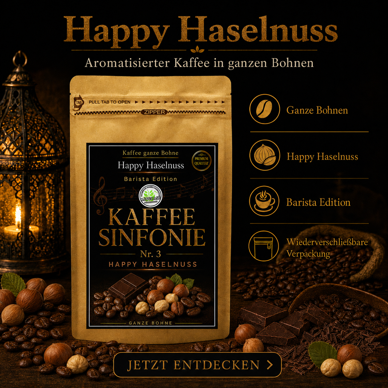 Linecase Kaffee ganze Bohne - Haselnuss Aroma 250g| Arabica Kaffee