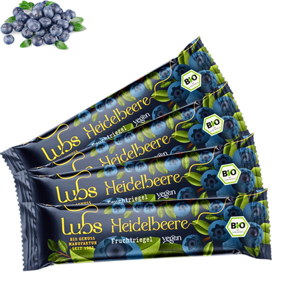 Lubs Bio&Vegan Fruchtriegel Heidelbeer| Lubs Fruchtriegel| Trockenfruchtriegel| Fruchtschnitte| Heidelbeer Riegel