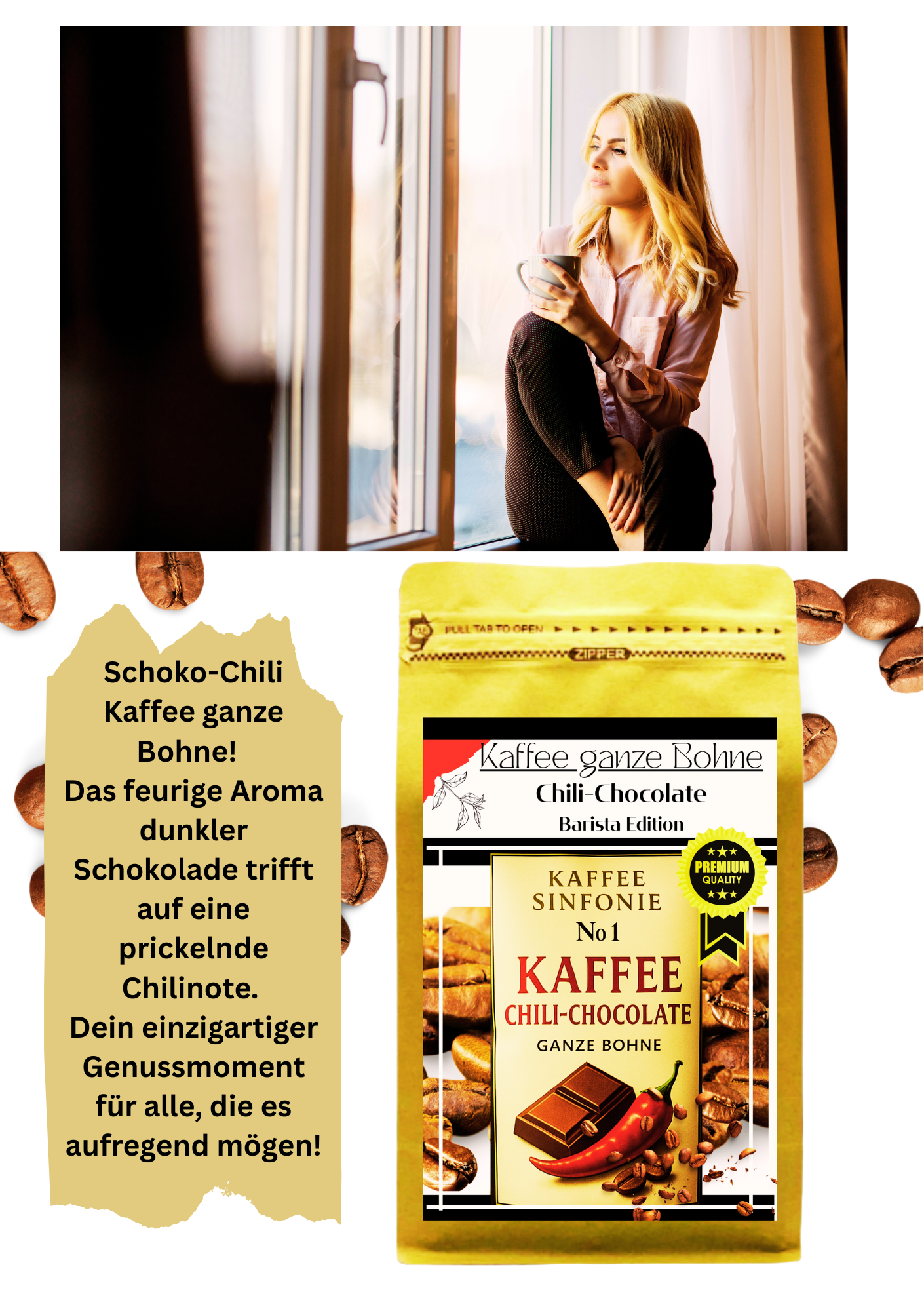 Kaffee ganze Bohne - Chili Chokolade 250g