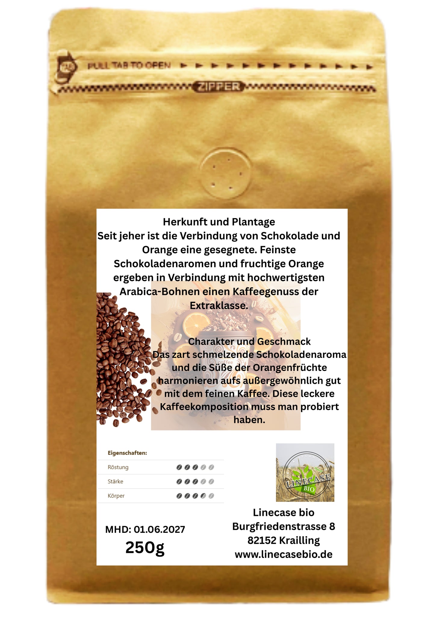 Kaffee ganze Bohne - Schoko Orange 250g