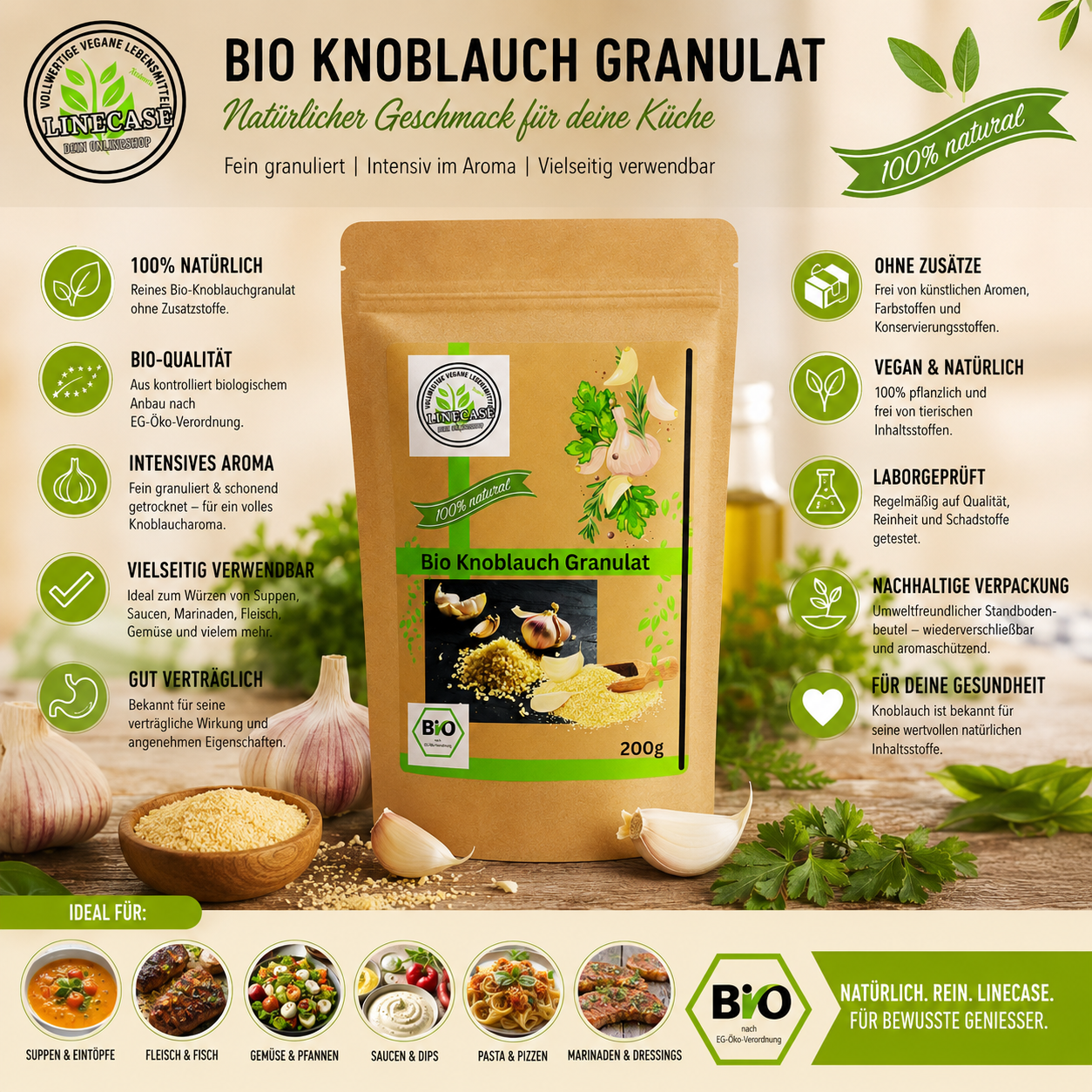 Linecase Bio Knoblauch Granulat 200g