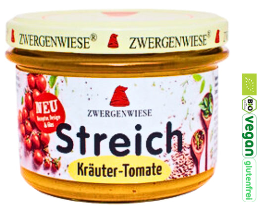 Zwergenwiese Kräuter Tomate 180g| Bio&Veganer Streich| Veganer Brotaufstrich| Kräuter Aufstrich