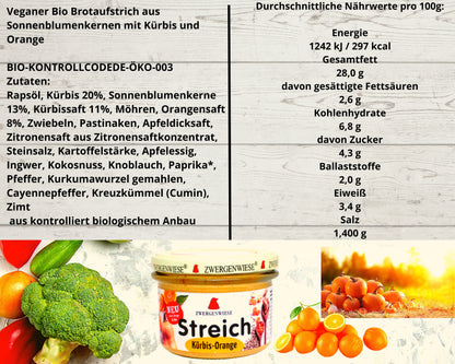 Zwergenwiese Kürbis Orange Streich 180g| Zwergenwiese Brotaufstrich| Bio&Vegan| Veganer Streich