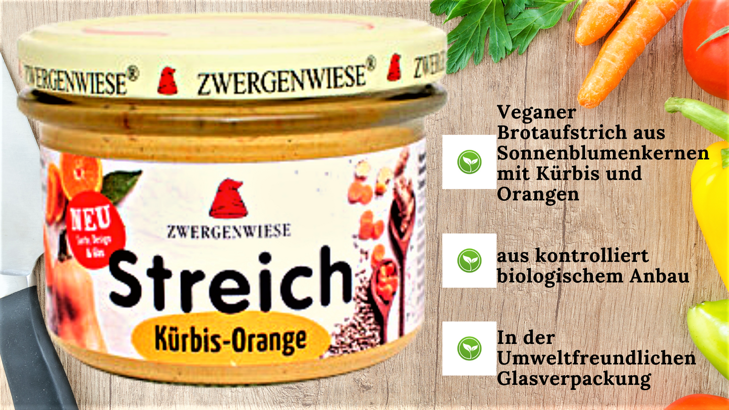 Zwergenwiese Kürbis Orange Streich 180g| Zwergenwiese Brotaufstrich| Bio&Vegan| Veganer Streich