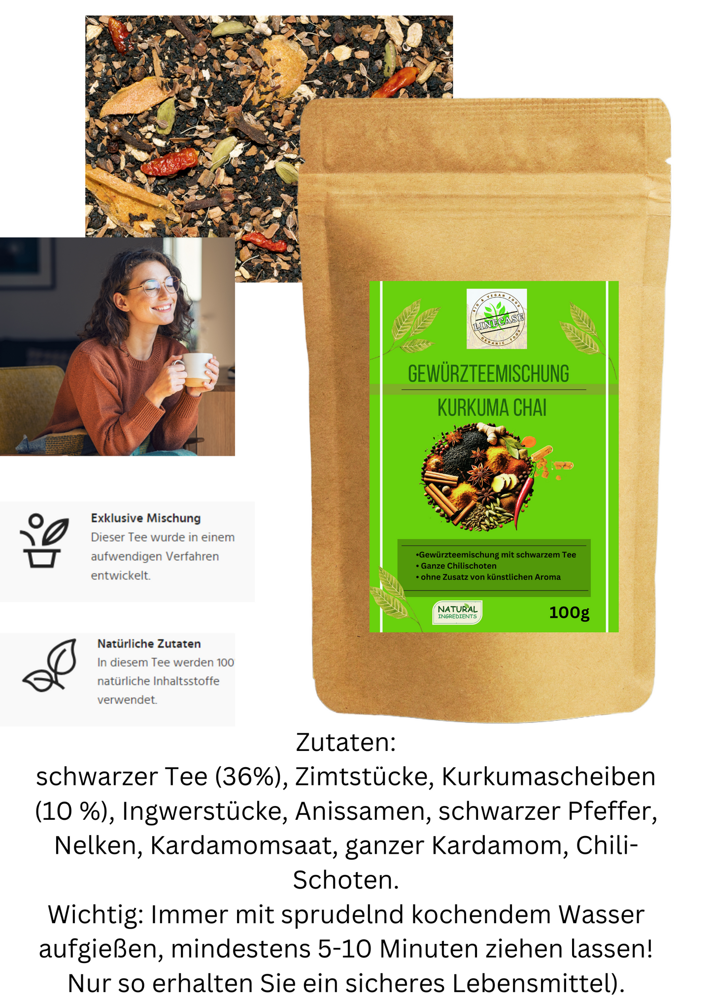 Linecase Gewürzteemischung -  Kurkuma Chai Tee - loser Tee