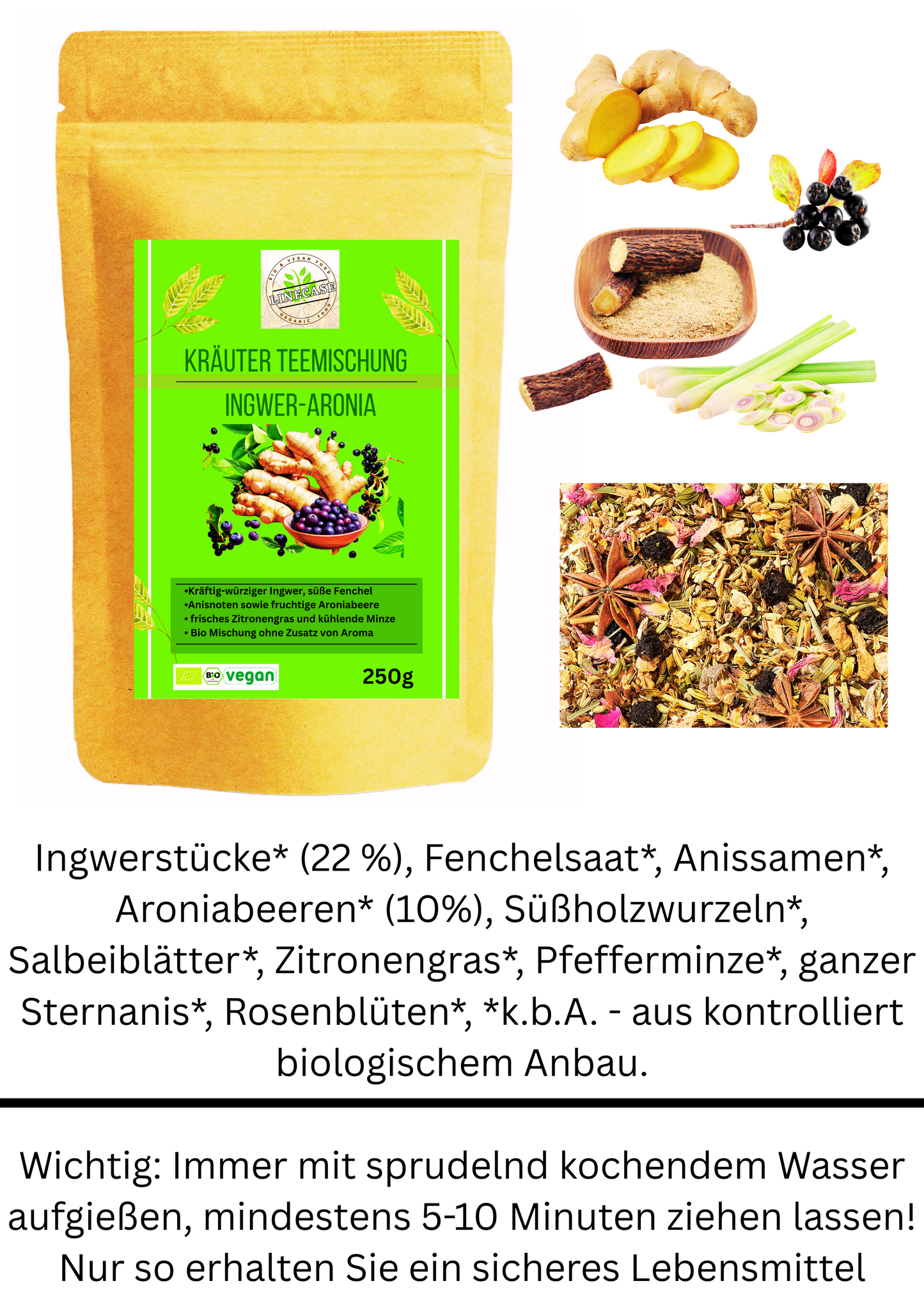 Linecase Gewürzteemischung Bio Ingwer Aronia - loser Tee