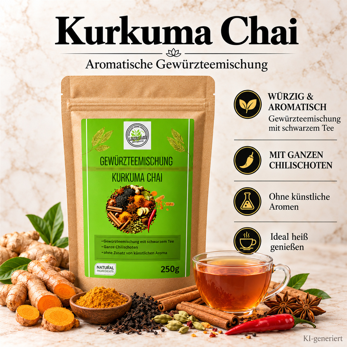 Linecase Gewürzteemischung -  Kurkuma Chai Tee - loser Tee
