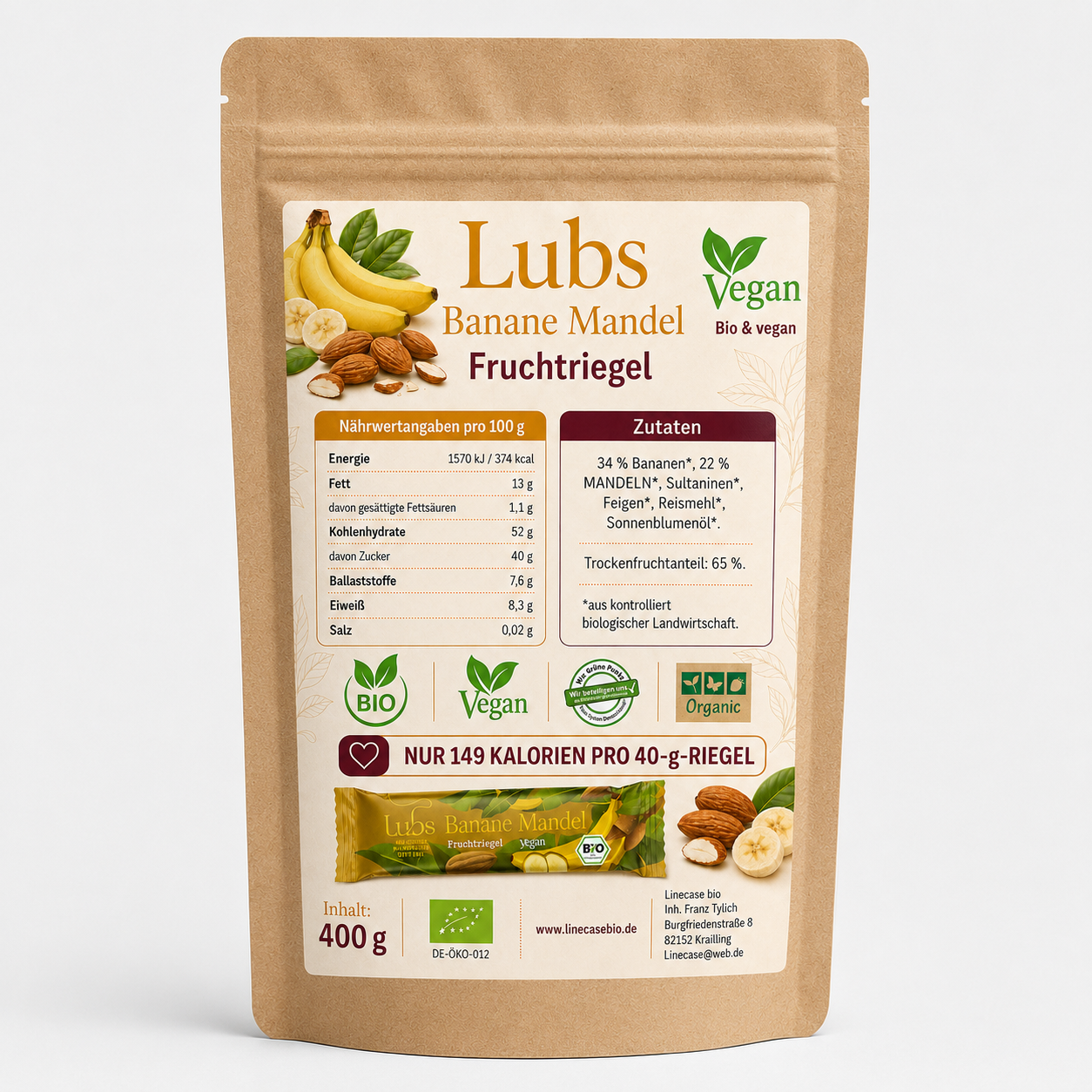 Lubs Bio& Vegan Fruchtriegel Banane & Mandel
