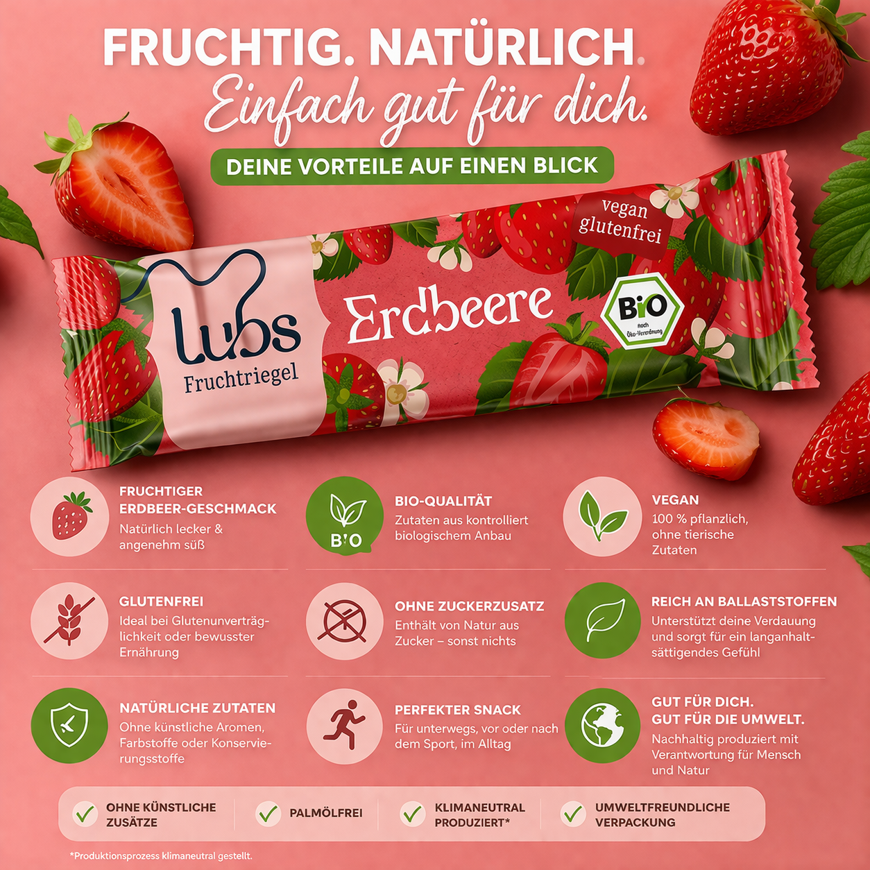 Lubs Bio & Vegan Fruchtriegel Erdbeer