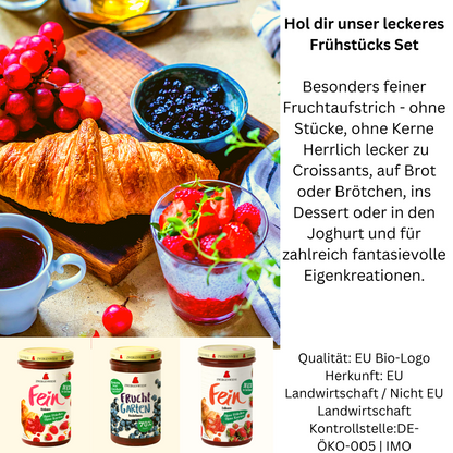 Zwergenwiese Frühstücksset 3x280g| Konvitüre ohne Stücke|Brotaufstrich|Marmelade|Zwergenwiese Aufstrich| Erdbeer Marmelade|Heidelbeer Marmelade