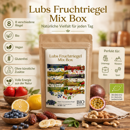 Lubs Fruchtriegel gemischte Box| Probier mix 8 verschiedene Sorten