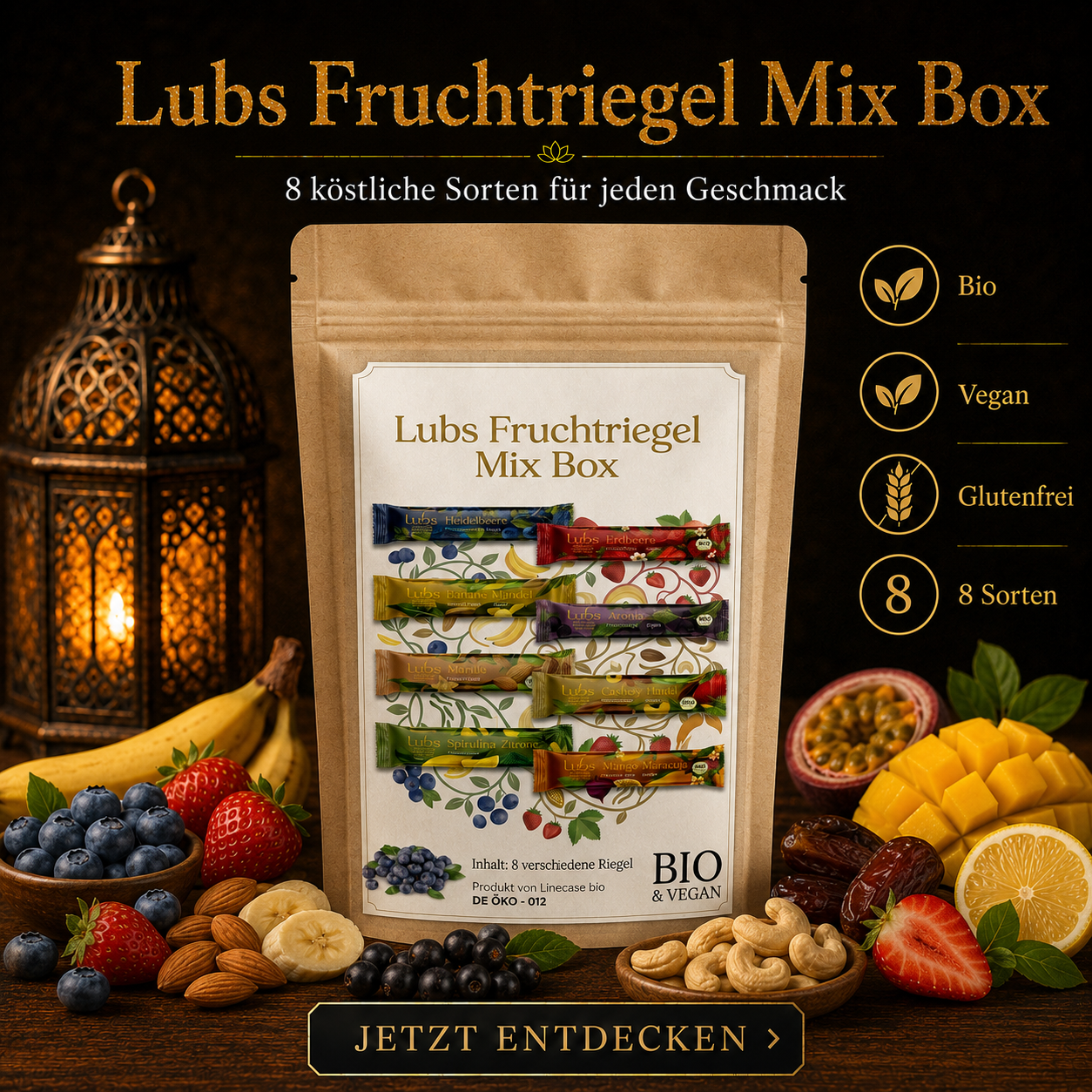 Lubs Fruchtriegel gemischte Box| Probier mix 8 verschiedene Sorten