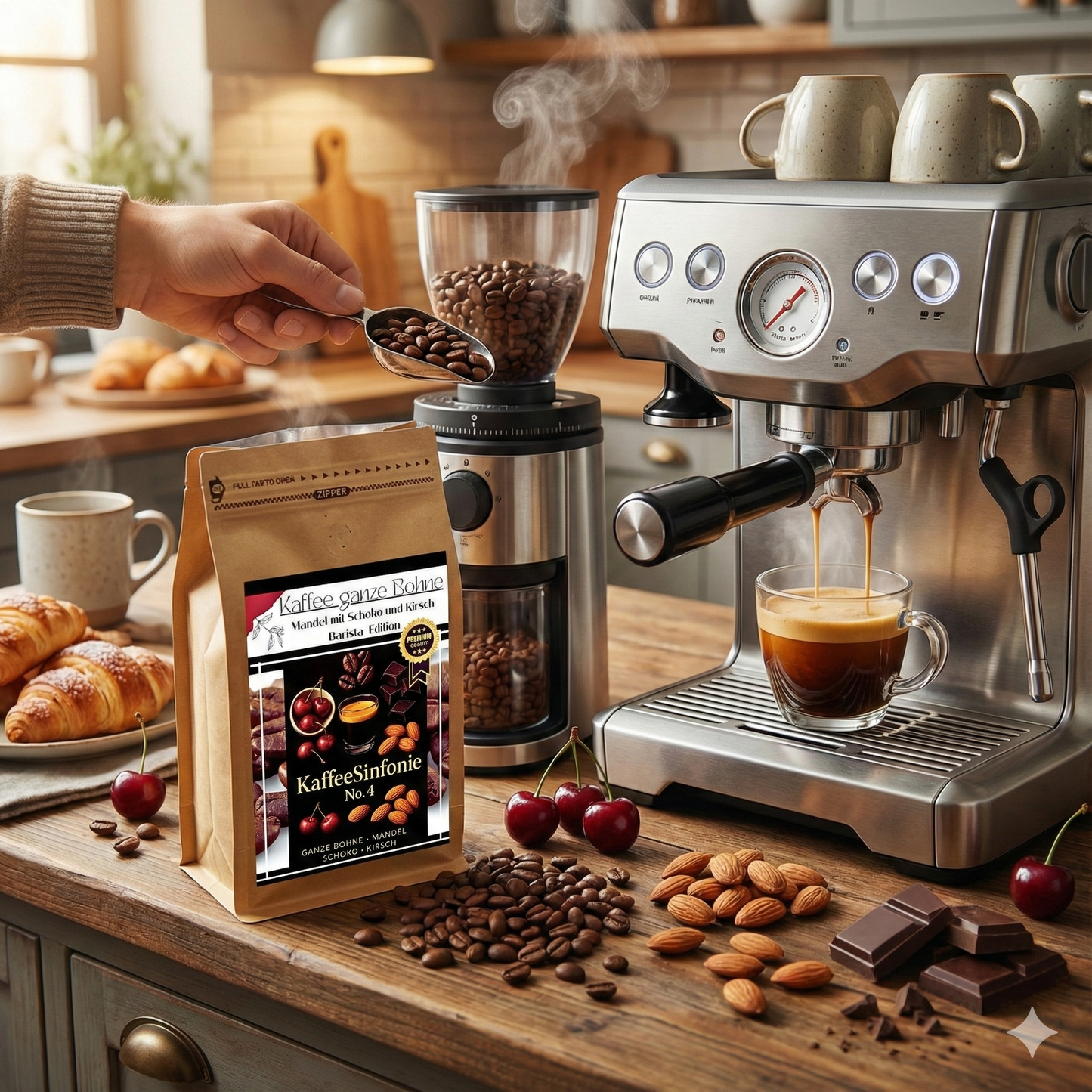 Kaffee ganze Bohne - Mandel mit Schoko und Kirschen 250g