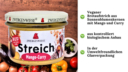 Zwergenwiese Mango-Curry Streich 180g| Bio&Vegan| Zwergenwiese Brotaufstrich| Veganer Aufstrich