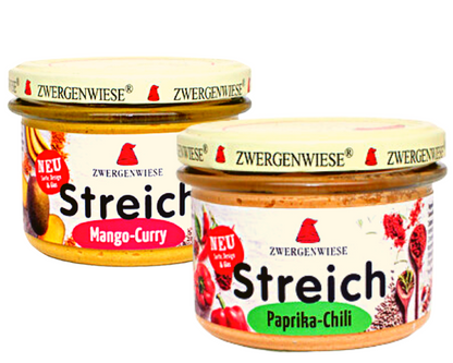 Zwergenwiese Brotaufstrich Set 2x180g| Mango Curry + Paprika Chili| Veganer Streich| Brotaufstrich