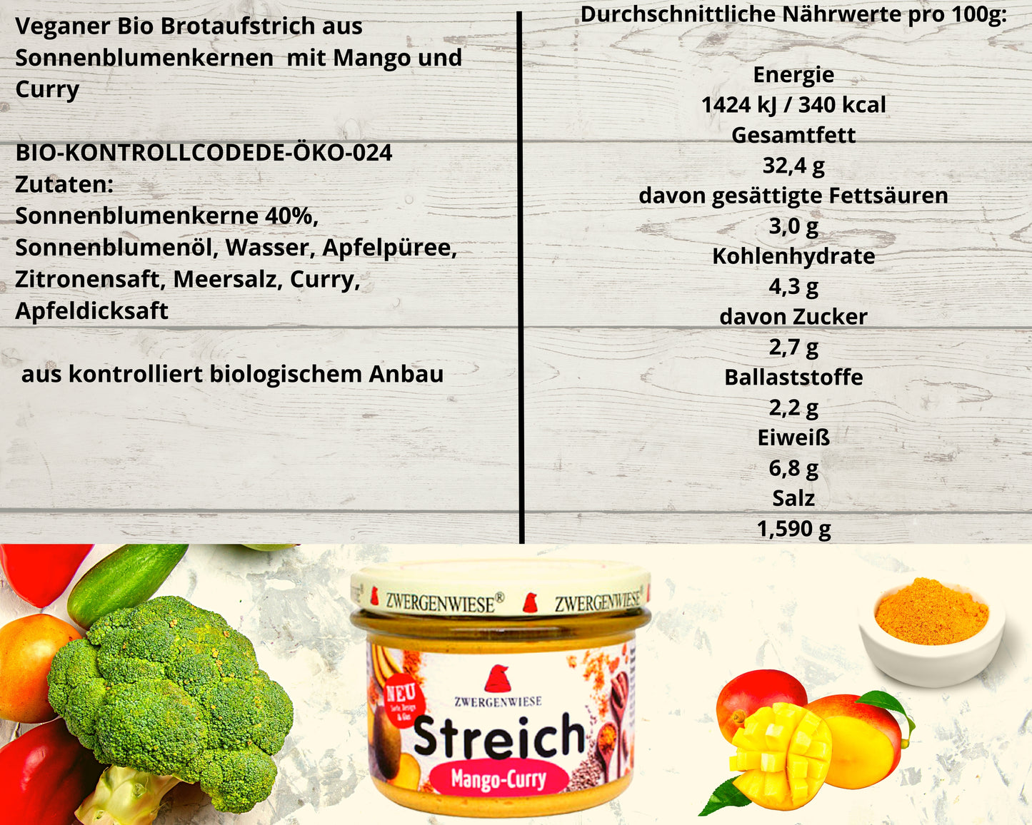 Zwergenwiese Mango-Curry Streich 180g| Bio&Vegan| Zwergenwiese Brotaufstrich| Veganer Aufstrich