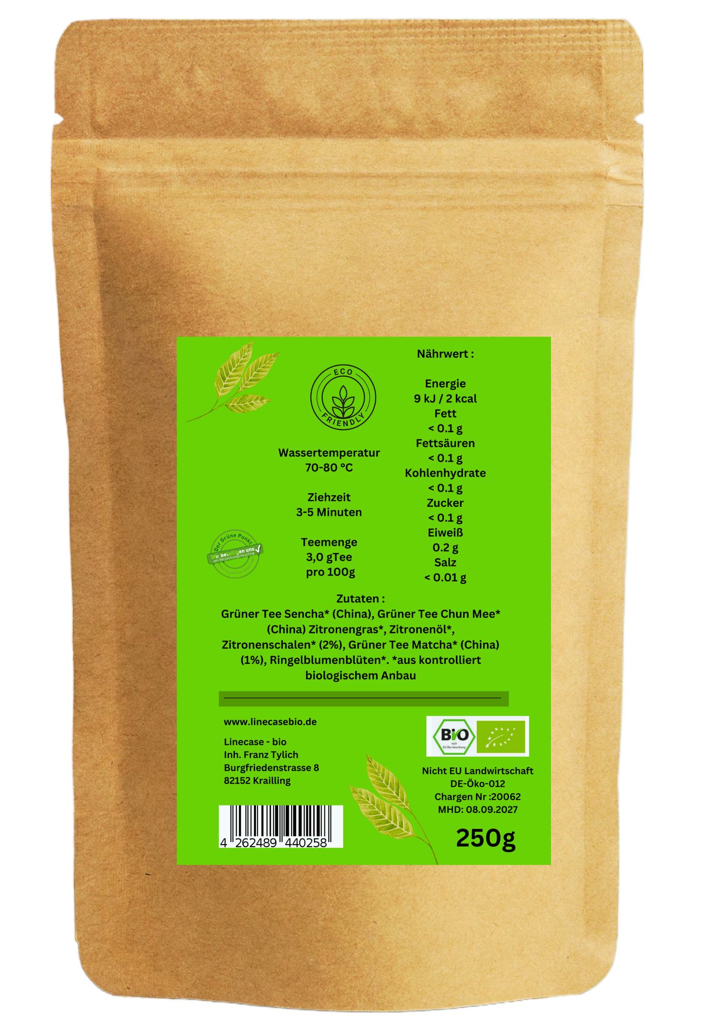 Linecase Bio Grüntee mit Matcha & Zitrone