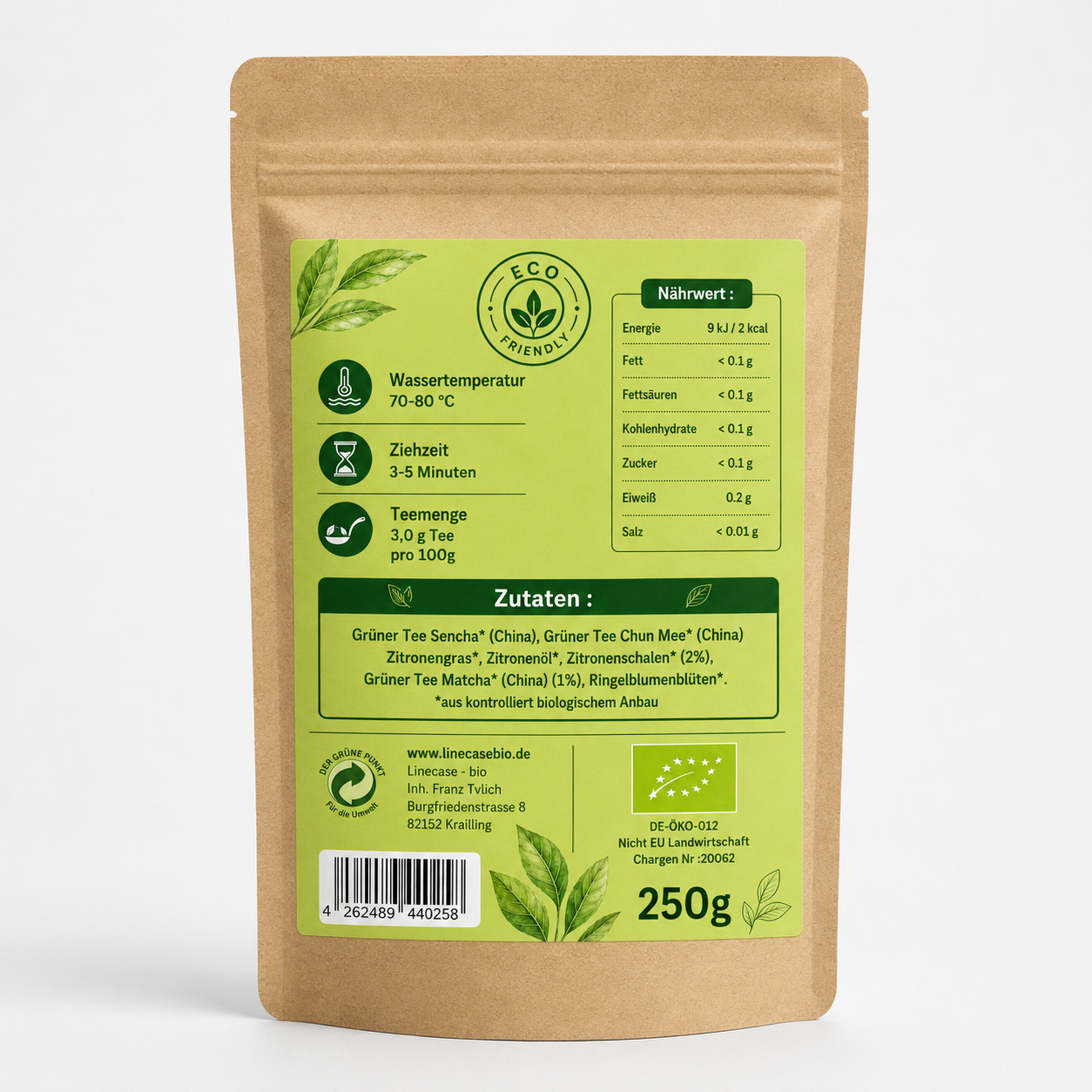 Linecase Bio Grüntee mit Matcha & Zitrone