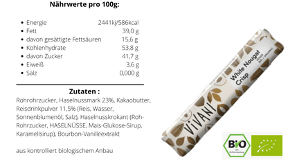 Vivani - White Nougat Crisp 9x35g| Bio & Vegan Schokoladen Riegel| Weiße Schokolade| Schokoriegel| Vegane Schokolade