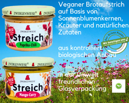 Zwergenwiese Brotaufstrich Set 2x180g| Mango Curry + Paprika Chili| Veganer Streich| Brotaufstrich