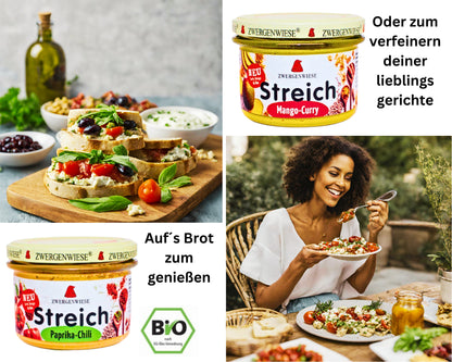 Zwergenwiese Brotaufstrich Set 2x180g| Mango Curry + Paprika Chili| Veganer Streich| Brotaufstrich