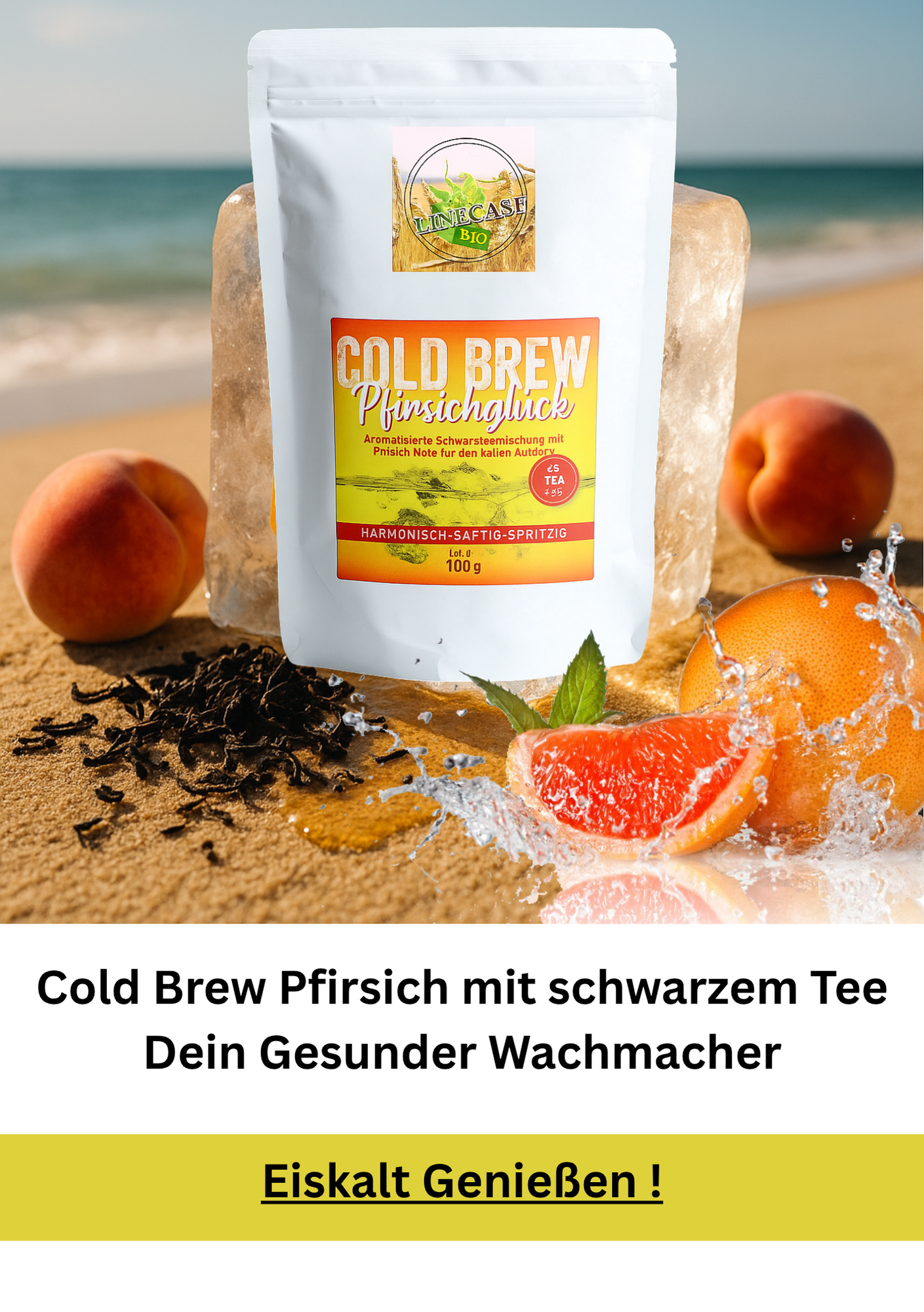 Cold Brew Pfirsichglück mit Schwarzem Tee 100g| loser Tee| Pfirsich Tee