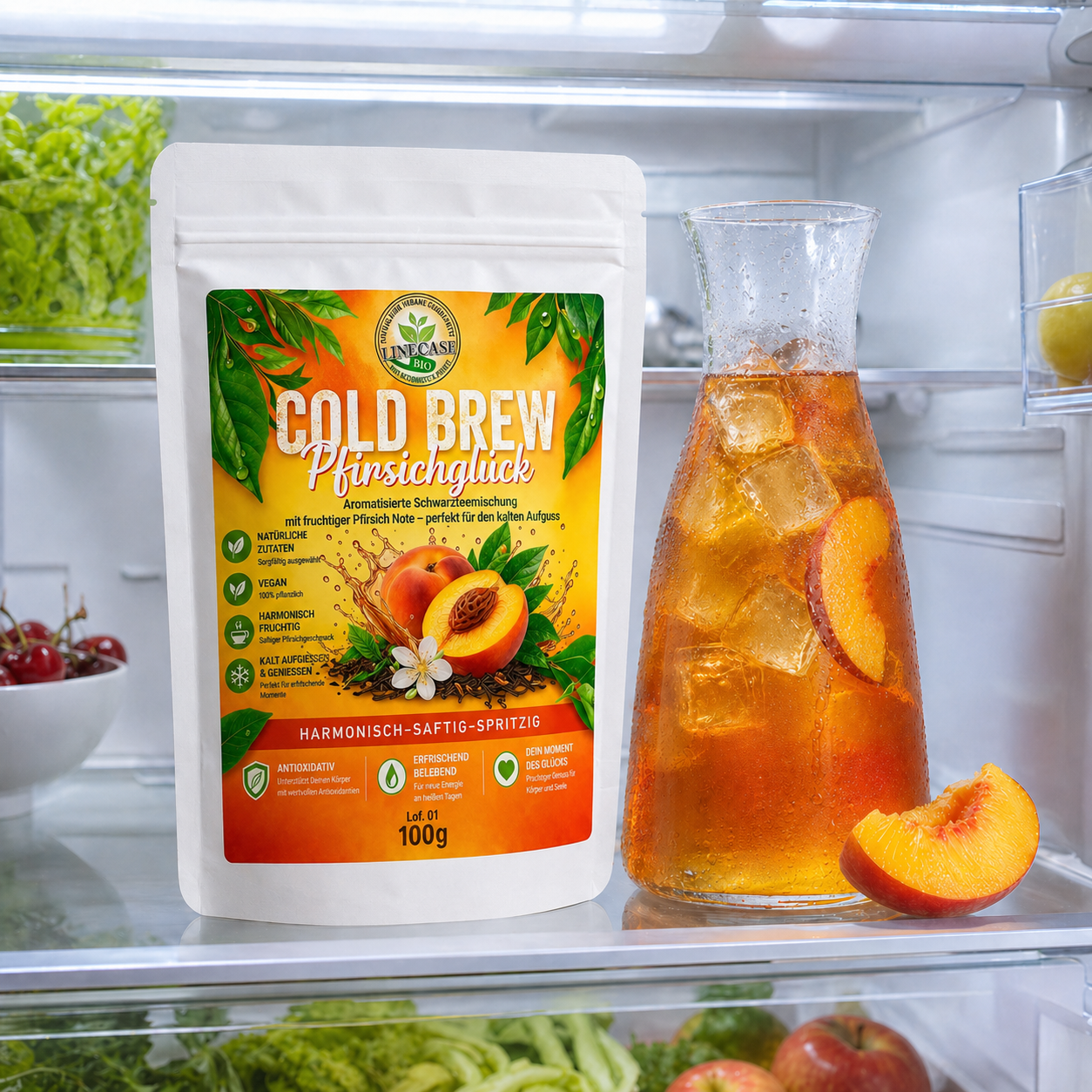Cold Brew Pfirsichglück mit Schwarzem Tee 100g| loser Tee| Pfirsich Tee