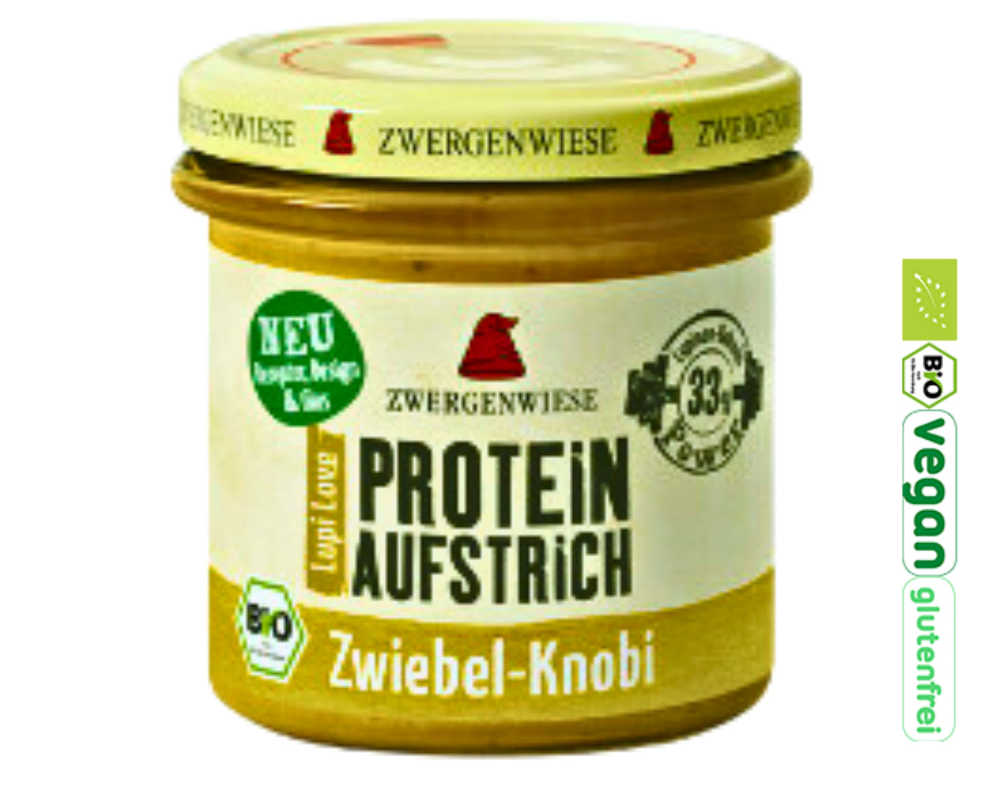 Zwergenwiese Protein Streich Zwiebel Knobi 135g|Protein Aufstrich|Fitness Streich|Veganer Streich