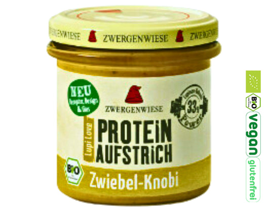 Zwergenwiese Protein Streich Zwiebel Knobi 135g|Protein Aufstrich|Fitness Streich|Veganer Streich