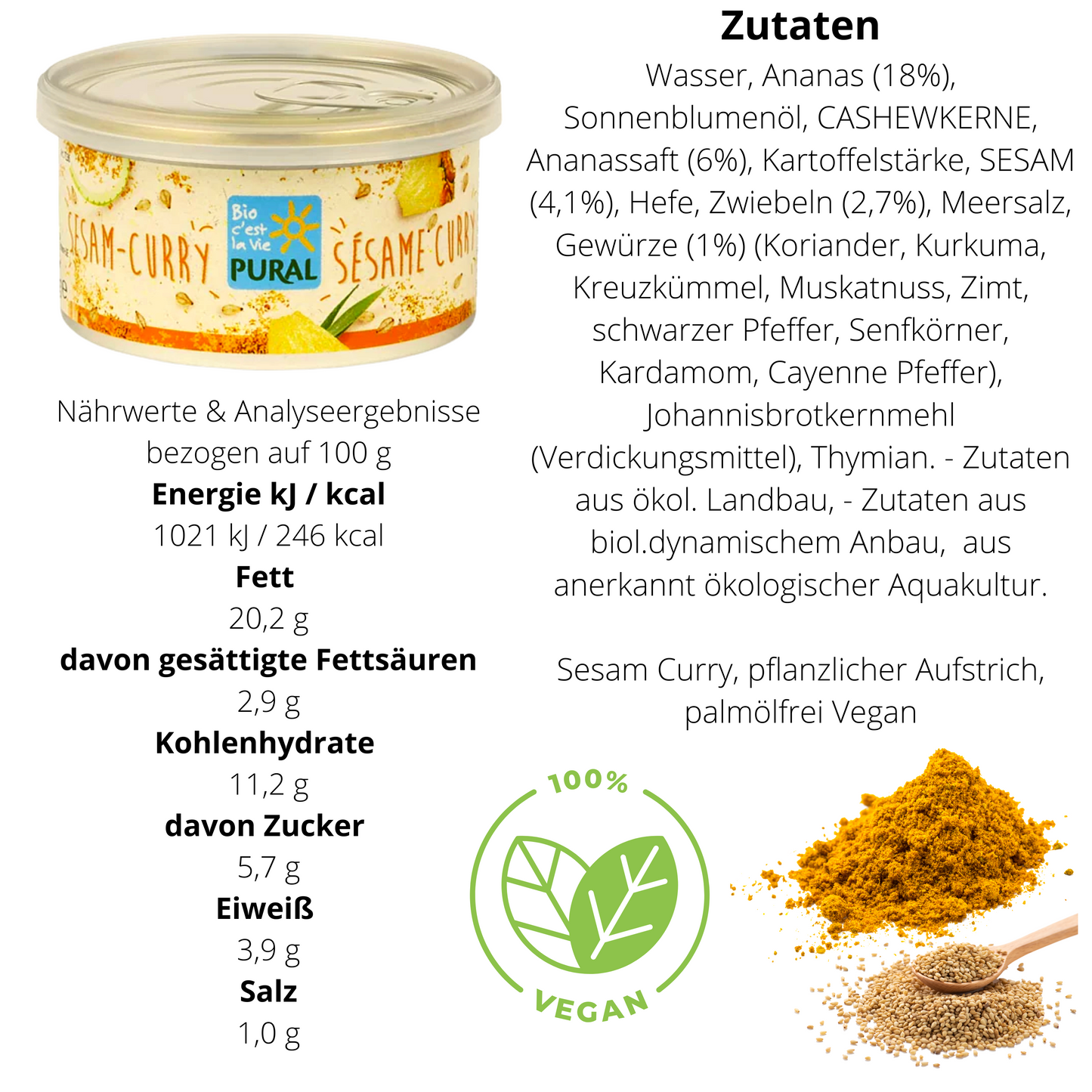 Pural Streich - Bio Sesam Curry Streich| Bio&Veganer Streich| Pflanzlicher Brotaufstrich| Veganer Streich| Pural Bio Streich