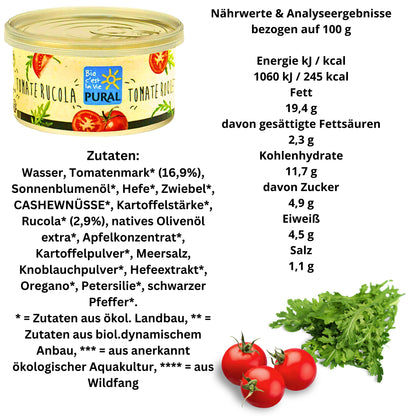 Pural Streich - Bio Tomate Rucola| Pflanzlicher Streich| Bio&Veganer Brotaufstrich| Pural Bio Aufstrich| Gesunder Brotaufstrich| Veganer Streich